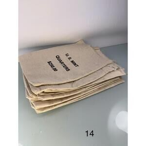 Lot of 14 Authentic U.S. Mint Canvas Quarter Bags $250 Face Value Size